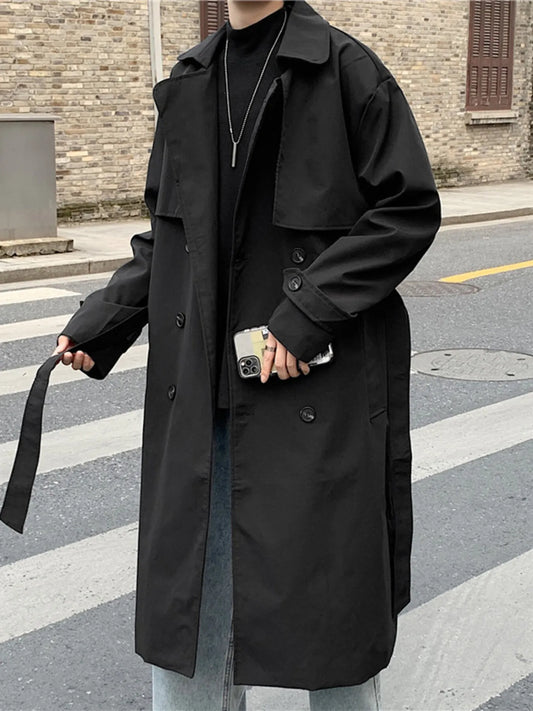 Men's Collared Neck Long Sleeve Double-Breasted Trench Coat
