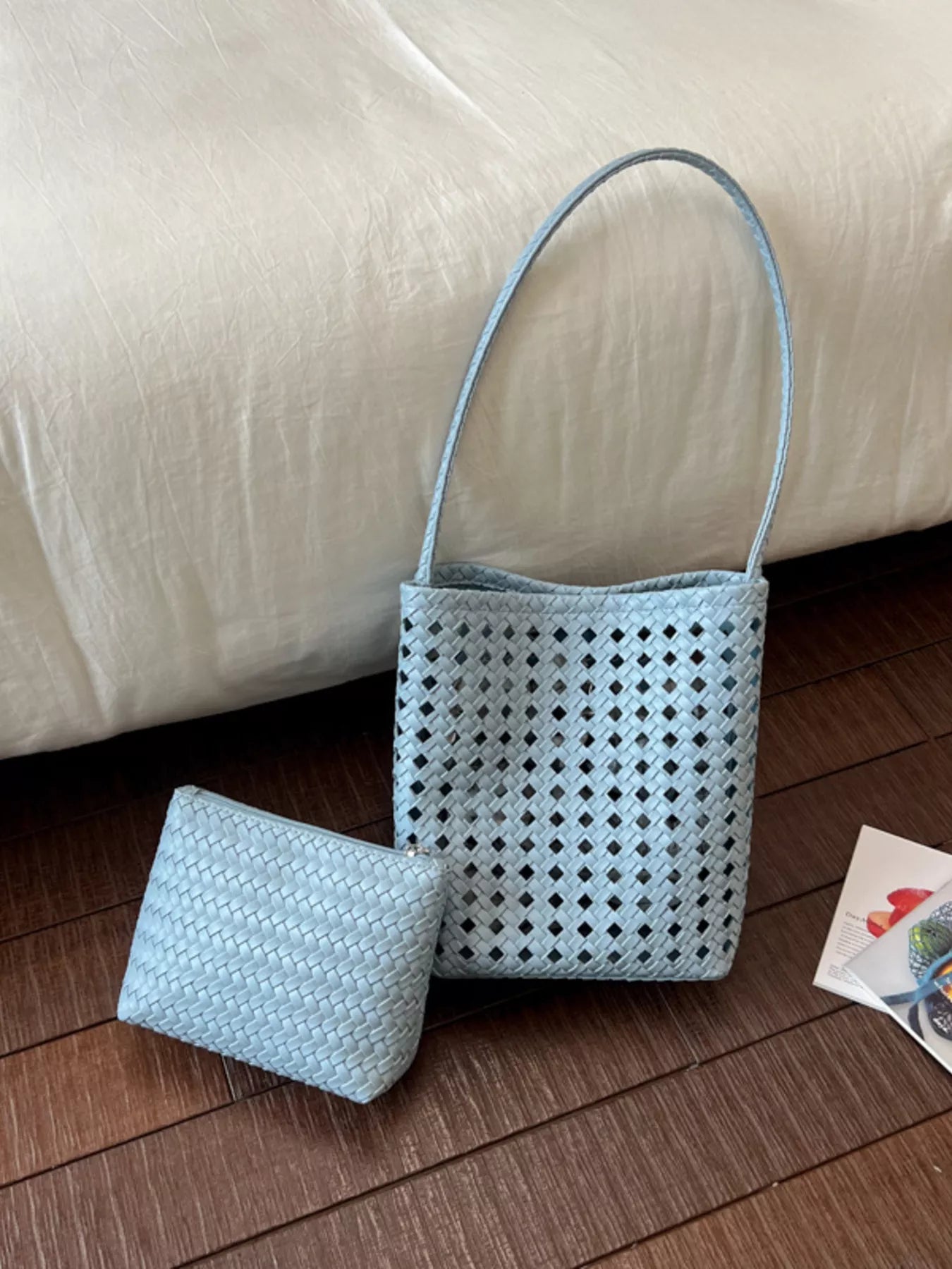 Woven Leather Handbag with Matching Pouch