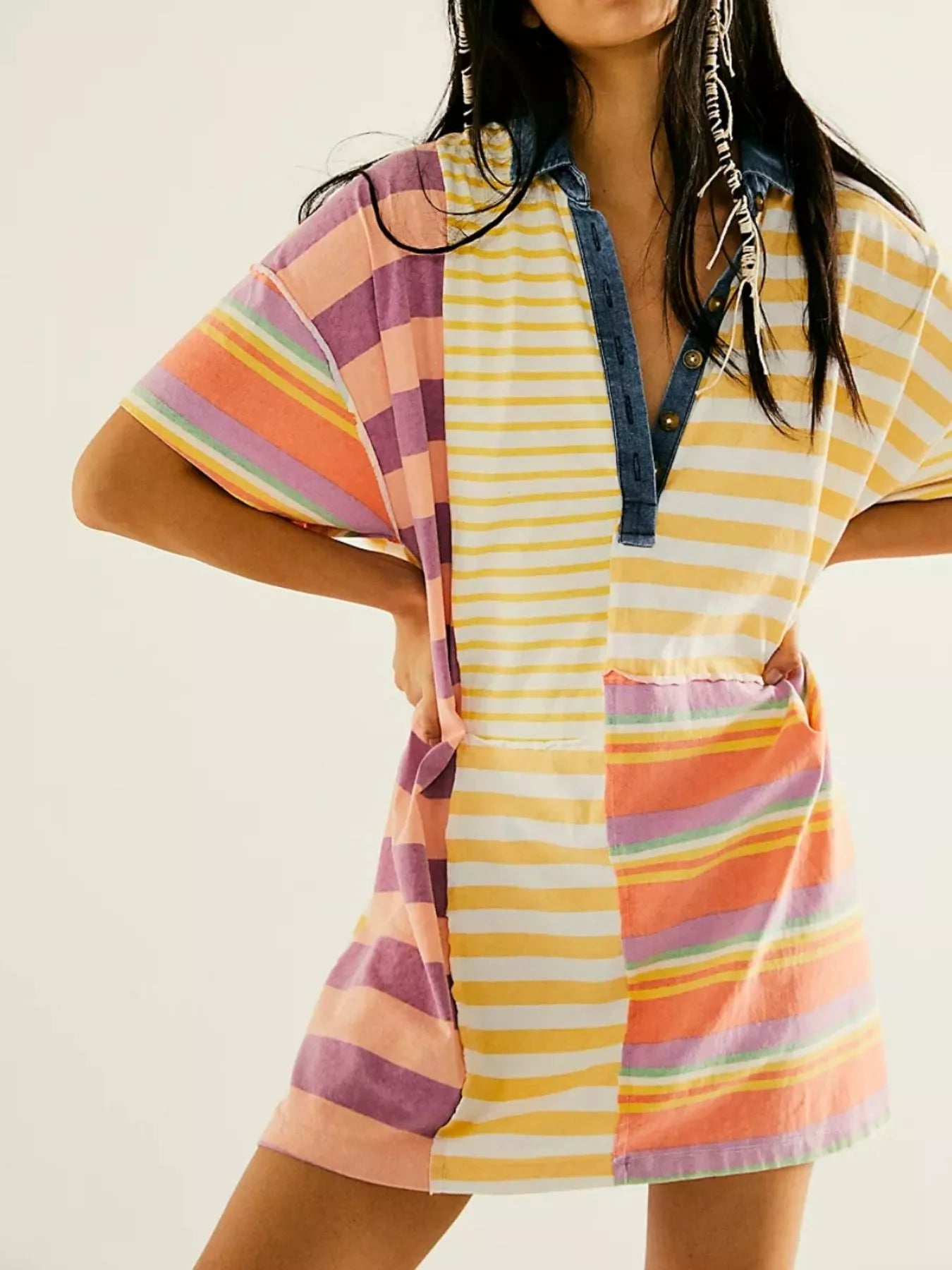 Striped Oversized Half Button Shirt Dress