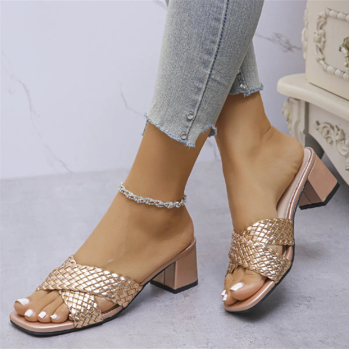 Crisscross Block Heels Sandals