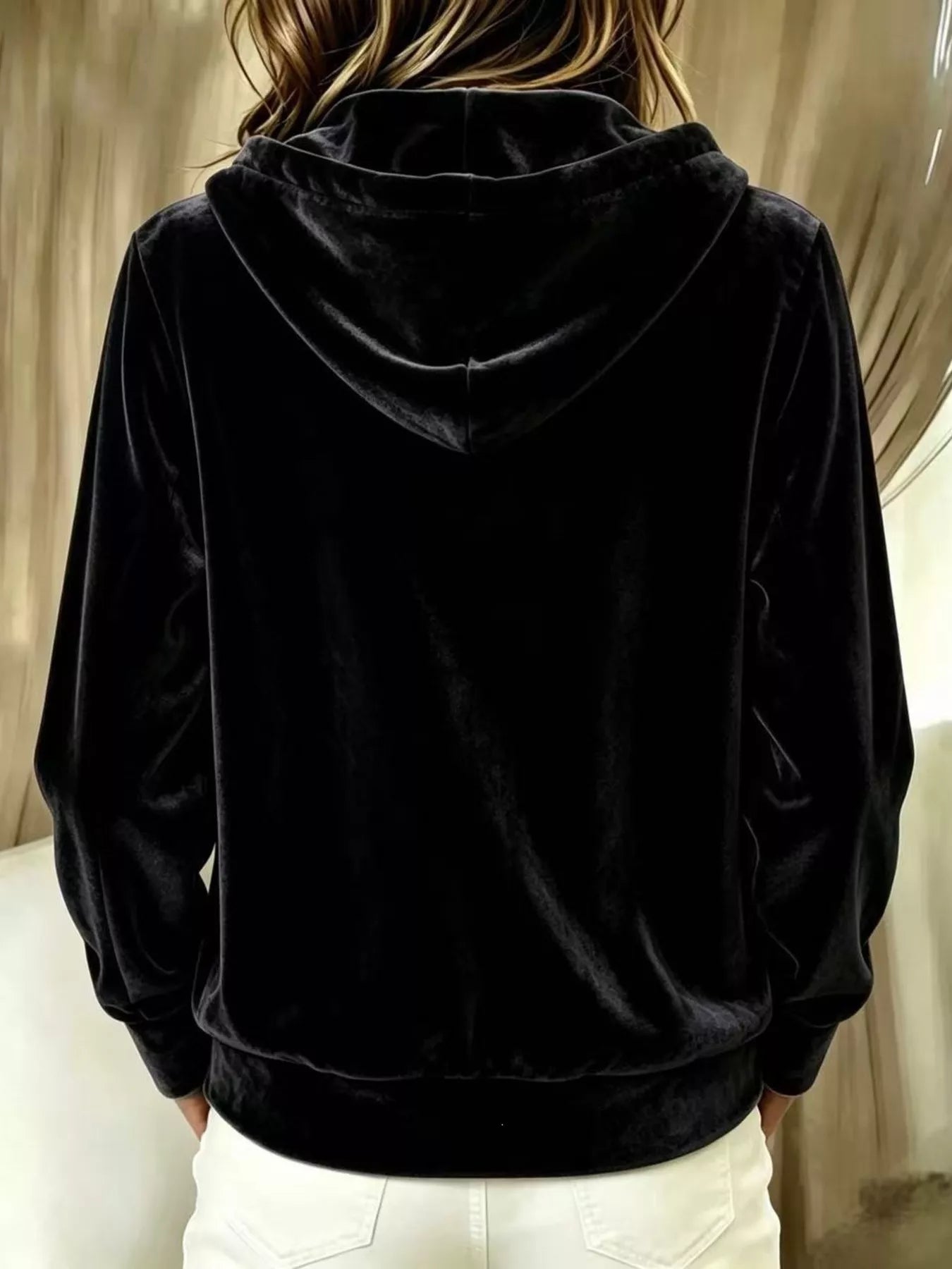 Full Size Velvet Button-Down Hooded Outerwear Plus Size