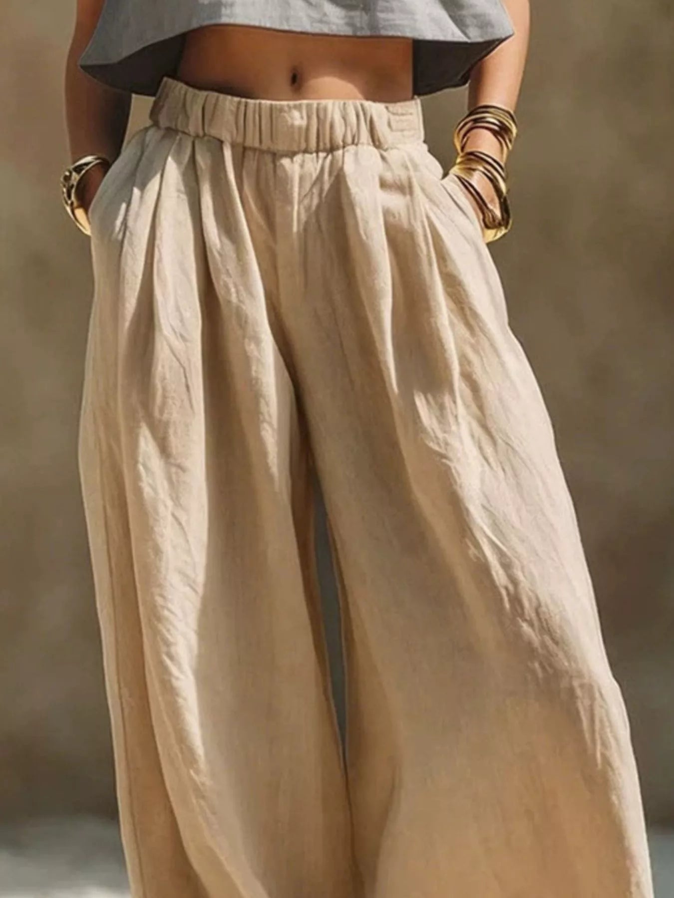 Full Size Elastic Waistband Wide Leg Pants Plus Size