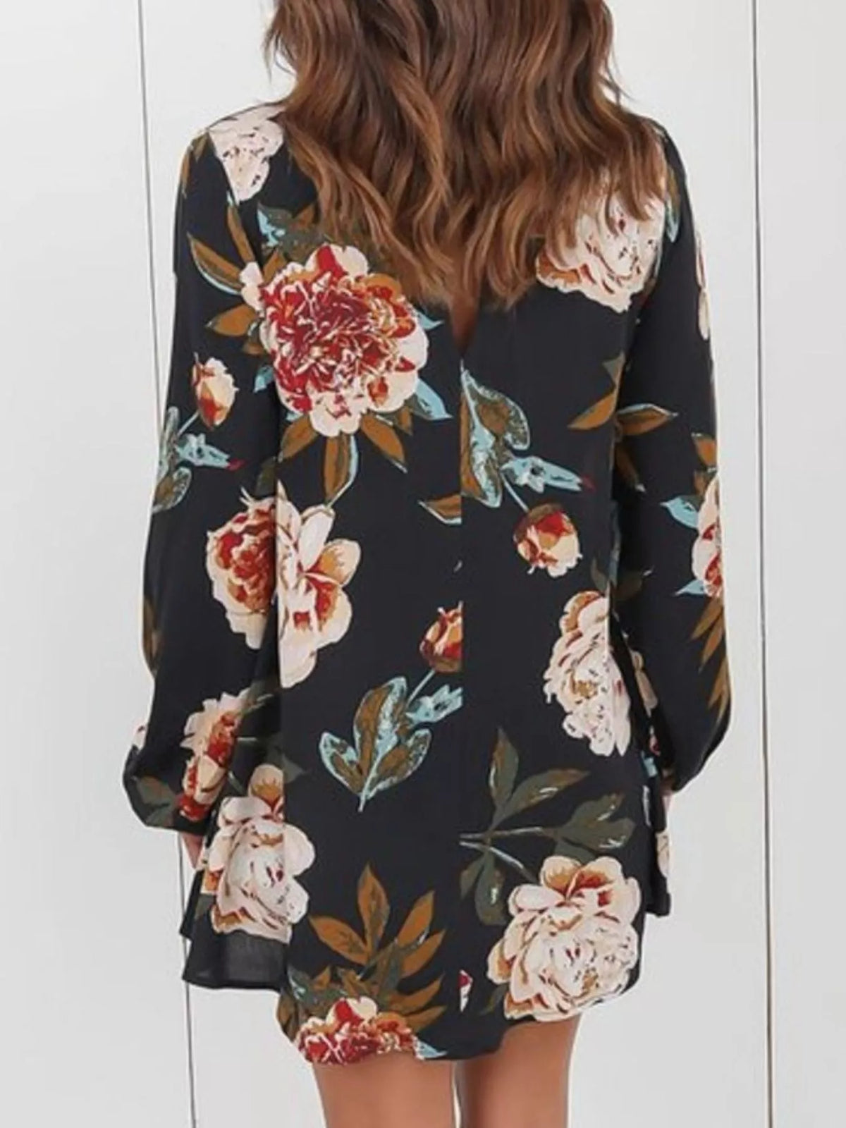Full Size Floral Print Choker Neck Long Sleeve Blouse Plus Size