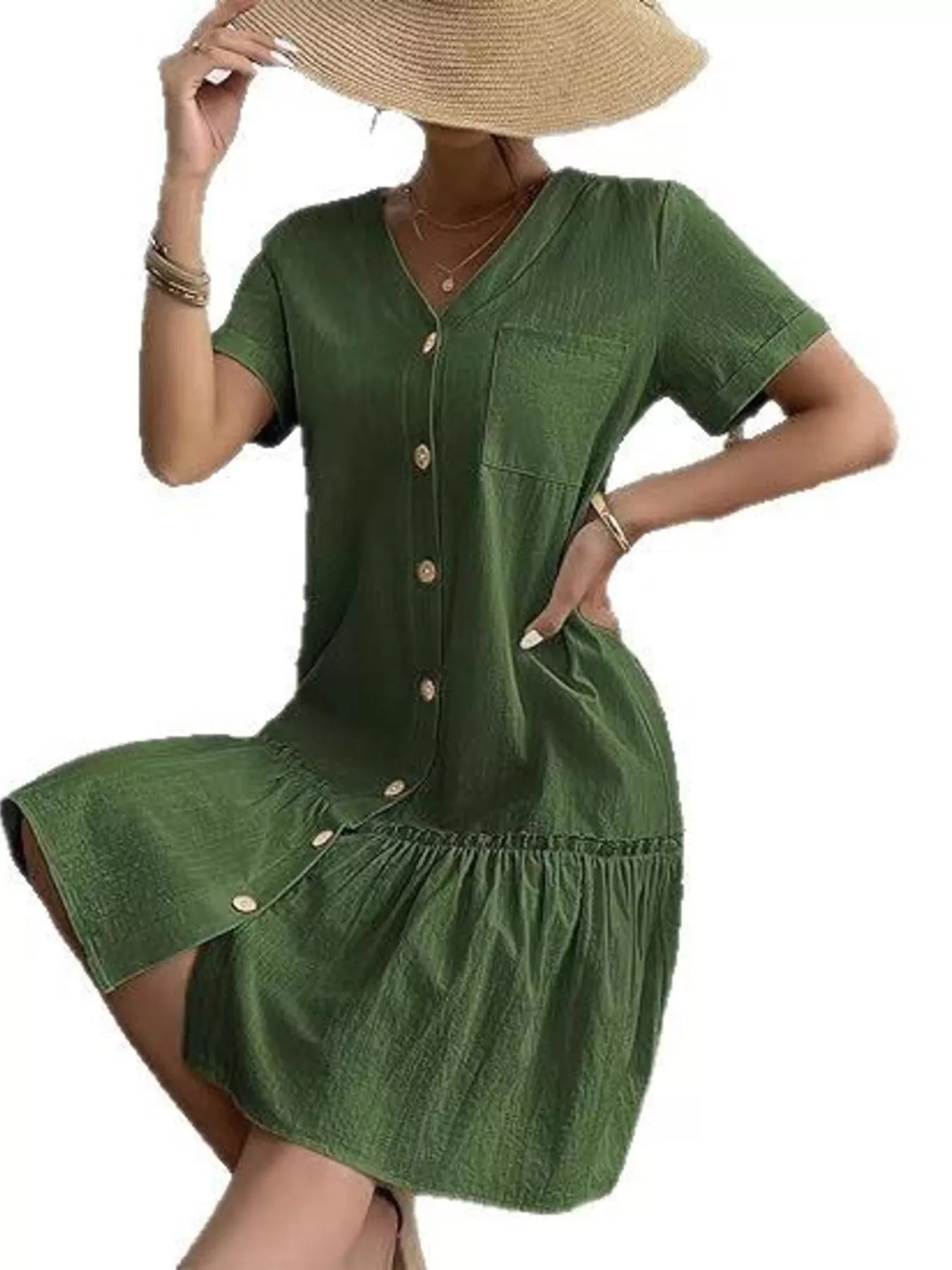 Full Size Button-Down Ruffle Hem Mini Dress Plus Size