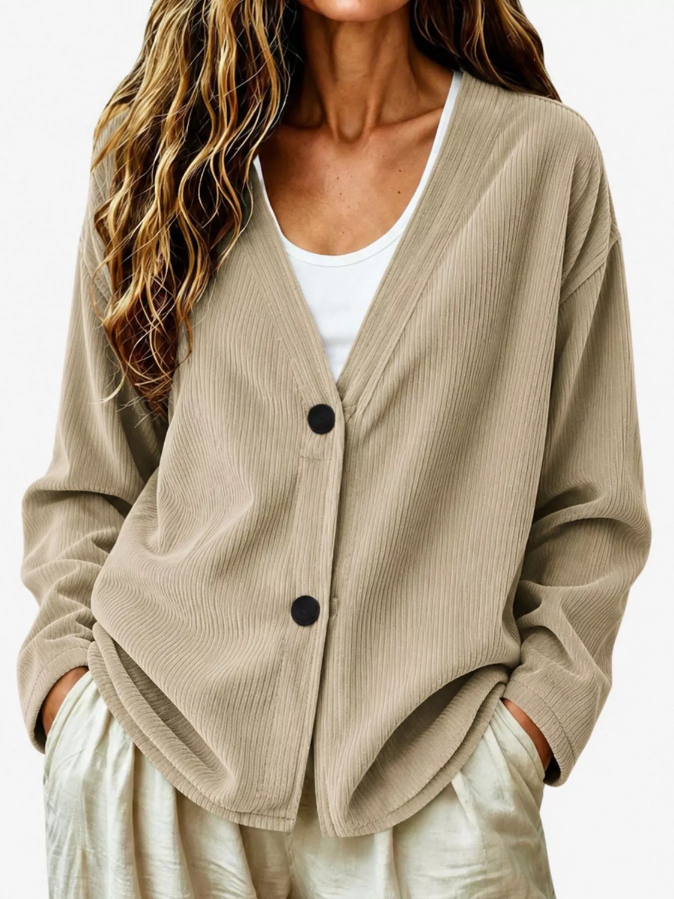 Casual Corduroy Button-Up Cardigan