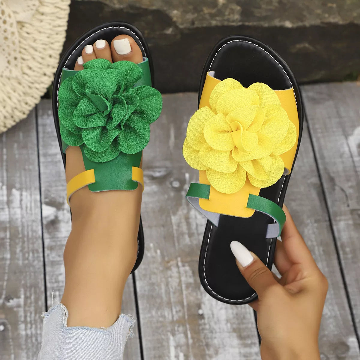 Flower Open Toe Flats Sandals