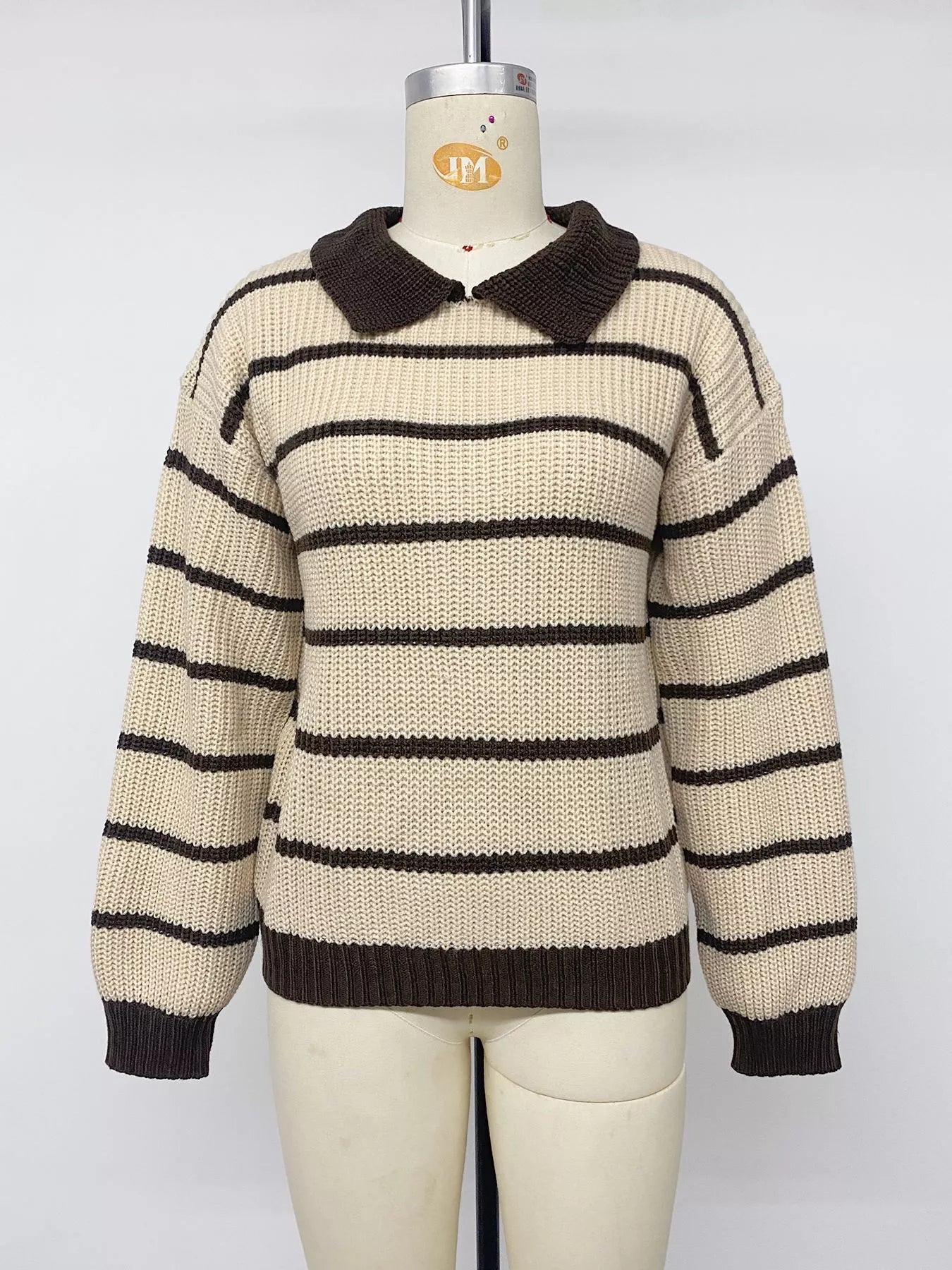 Striped Knit Polo Sweater