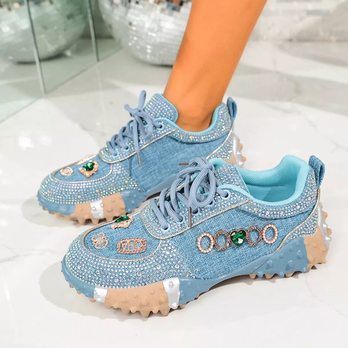 Rhinestone Round Toe Sneakers