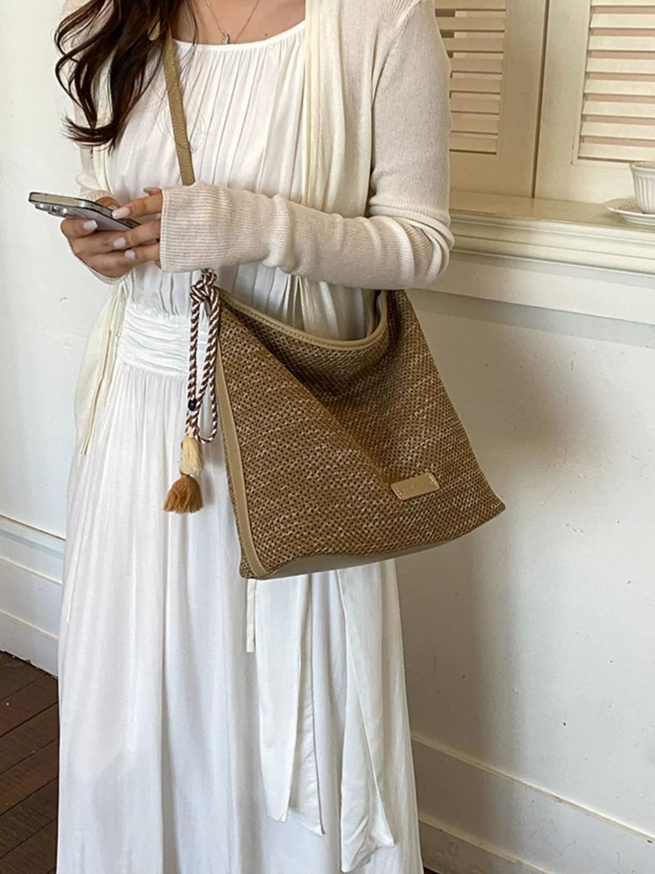 Tassel Woven Crossbody Bag