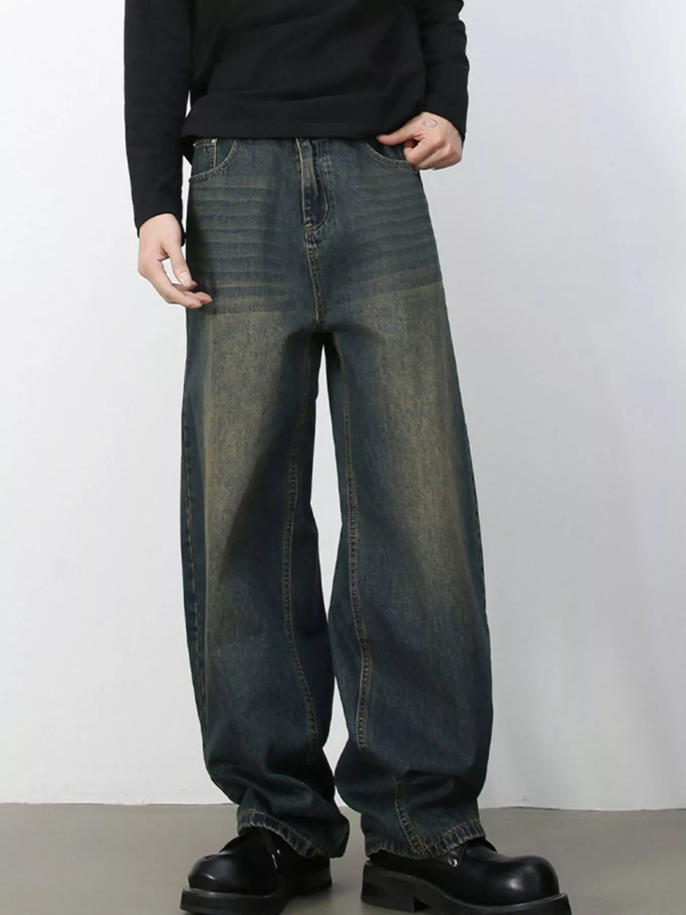 Men's Wash Wide Leg Jeans