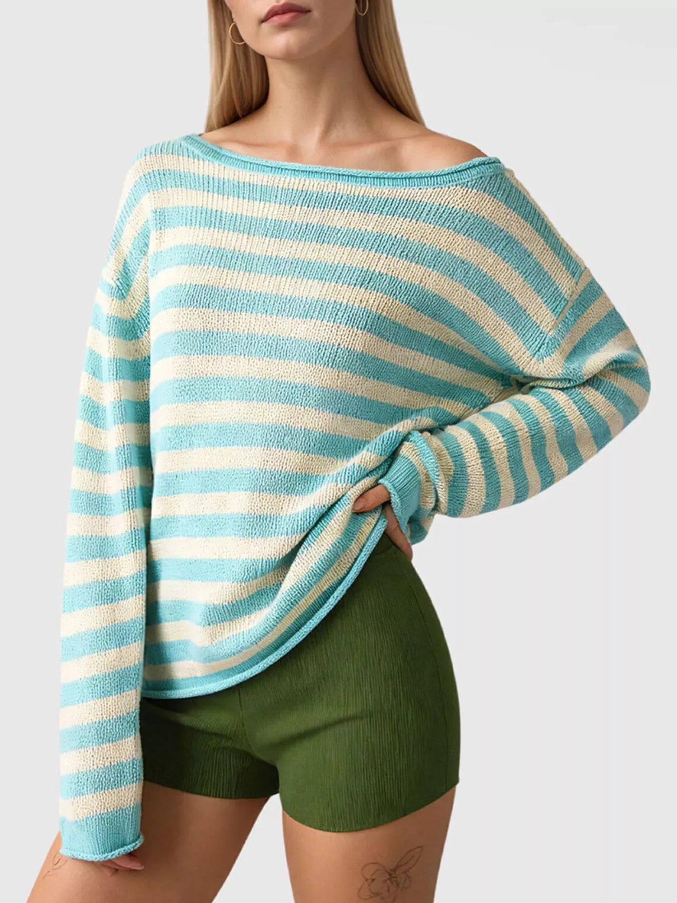 Casual Striped Boat Neck Sweater