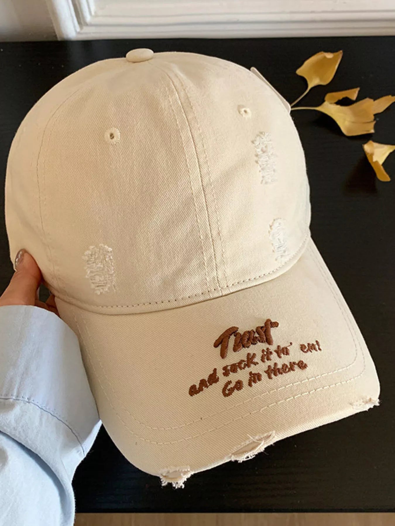 Distressed Embroidered Baseball Cap