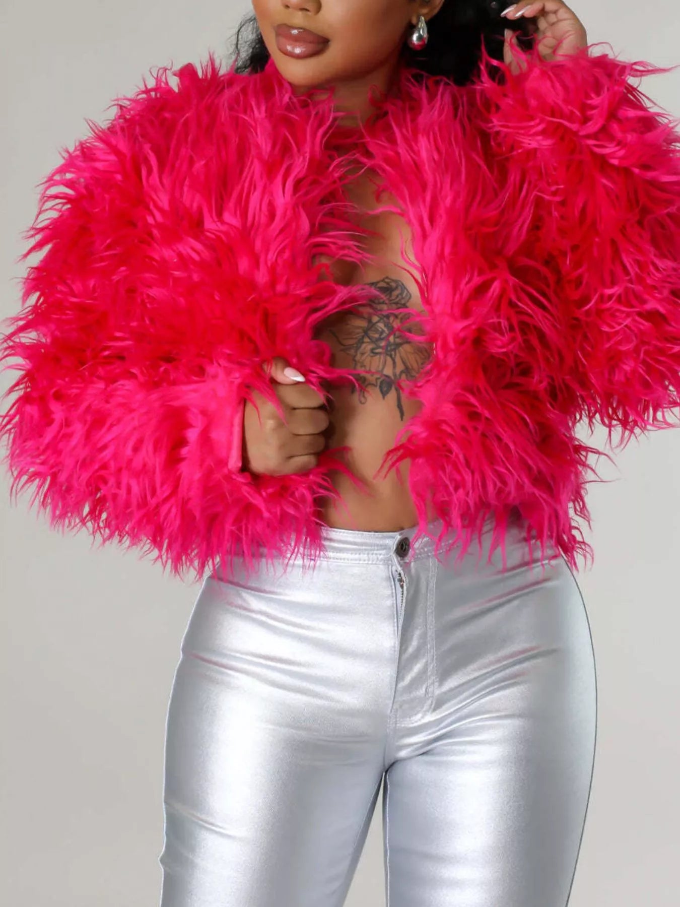 Faux Fur Open Front Cropped Outerwear