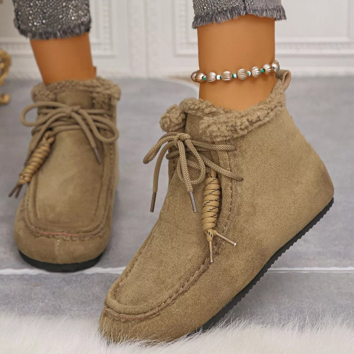 Lace Up Flats Ankle Boots