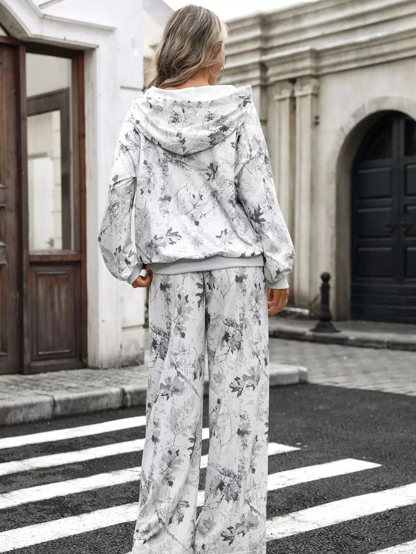 Printed Long Sleeve Hoodie and Pants Set