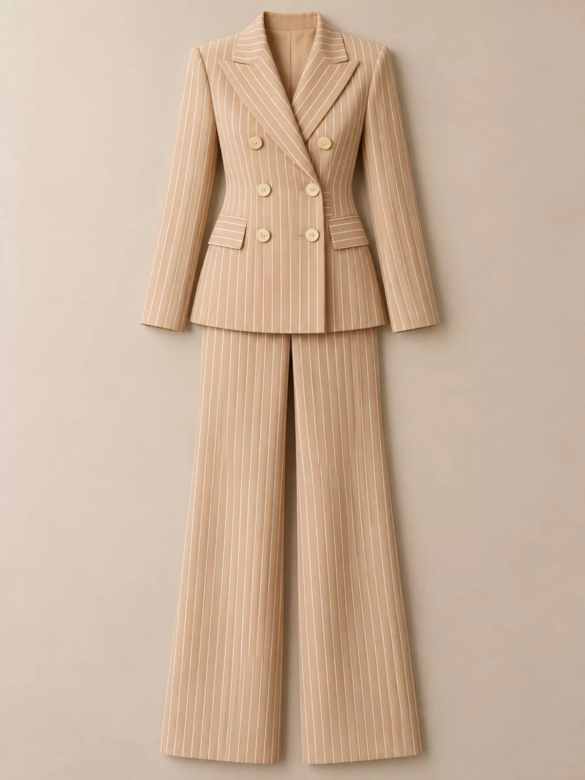 Double-Breasted Pinstripe Blazer and Wide-Leg Pants Set