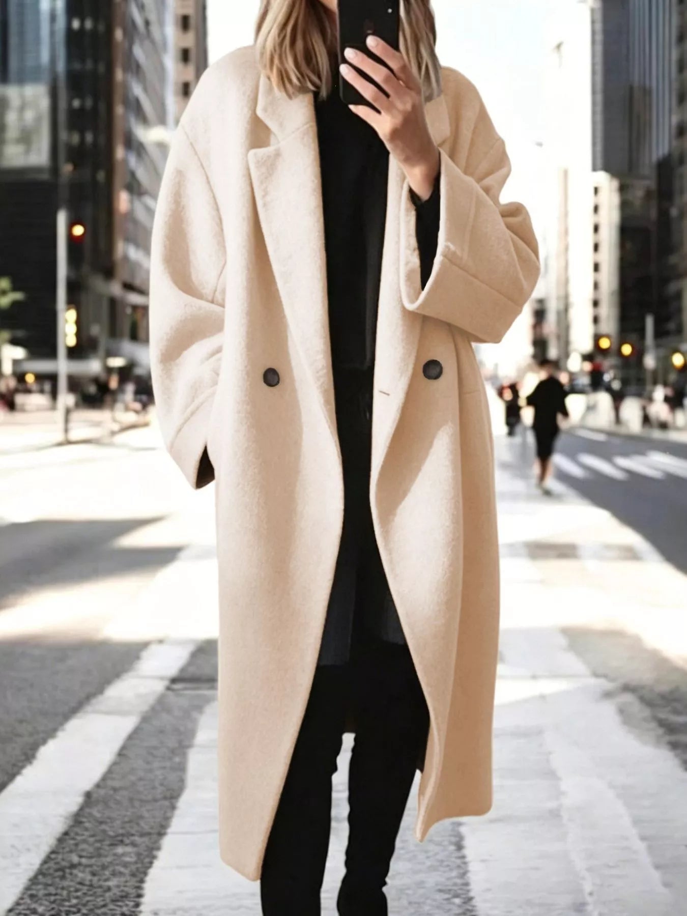 Full Size Lapel Collar Wool Blend Longline Coat Plus Size