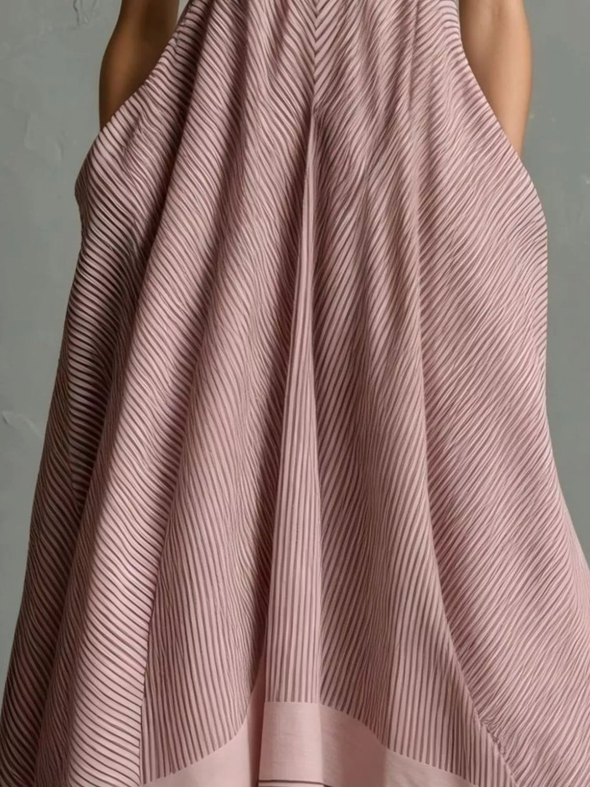 Full Size Striped Halter Neck Maxi Dress with Pockets Plus Size