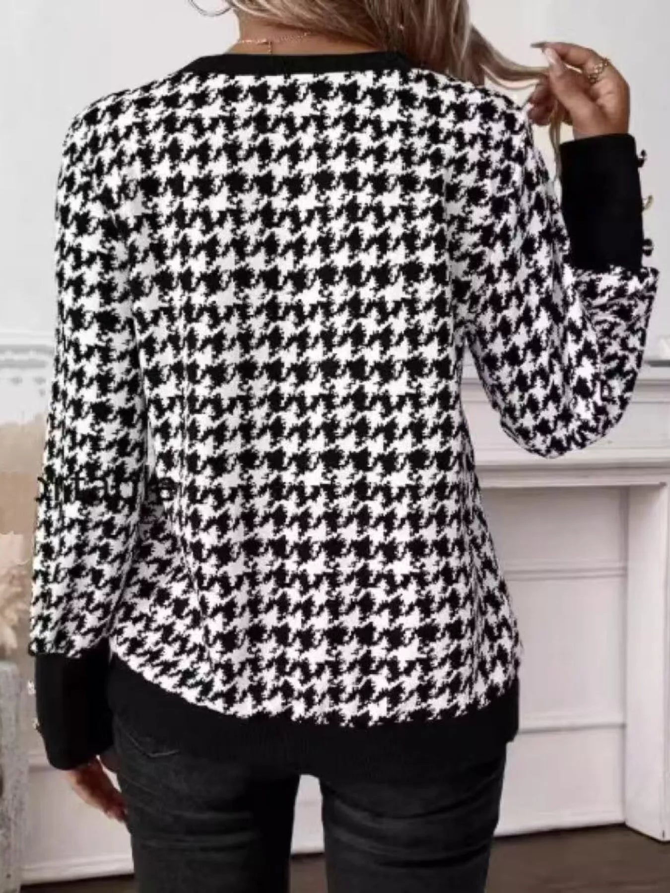 Printed V-Neck Long Sleeve T-Shirt with Button Cuffs