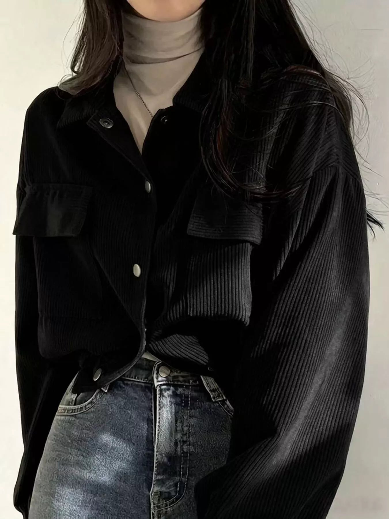 Corduroy Snap Down Cropped Jacket