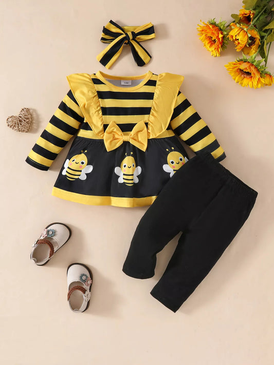 Children's Ruffled Top and Pants Set with Headband