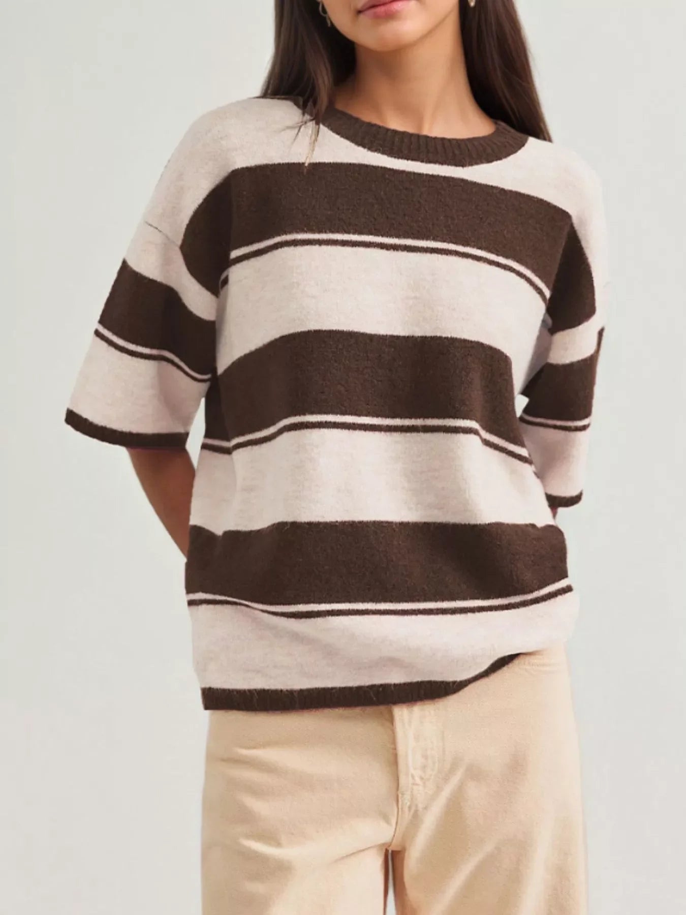 Striped Half Sleeve Sweater