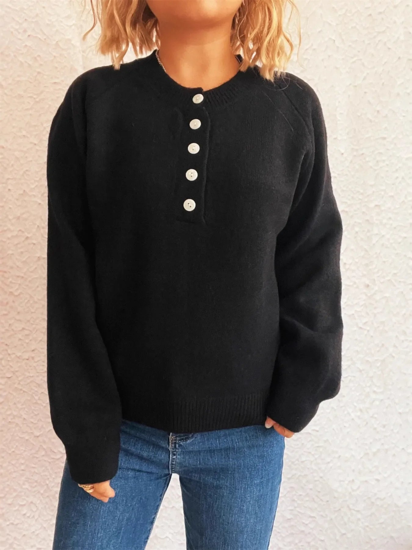Button-Front Long Sleeve Sweater