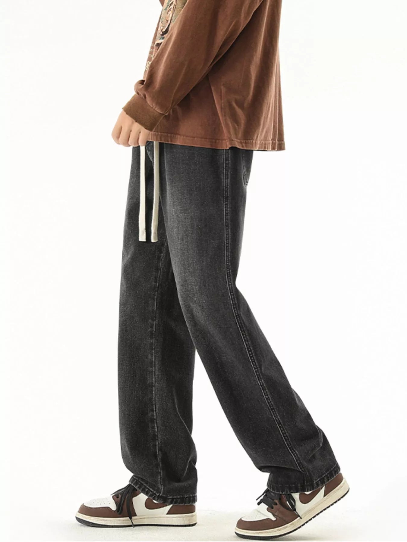 Men's Full Size Wide Leg Drawstring Jeans Plus Size