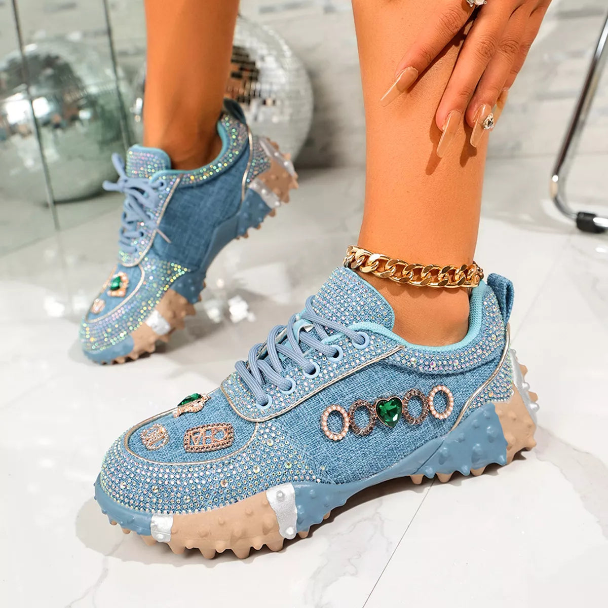 Rhinestone Round Toe Sneakers