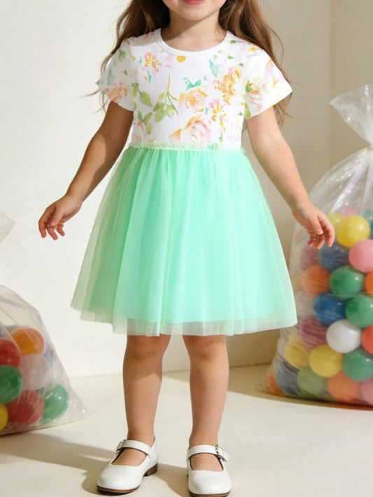 Children's Floral Print Tulle Dress