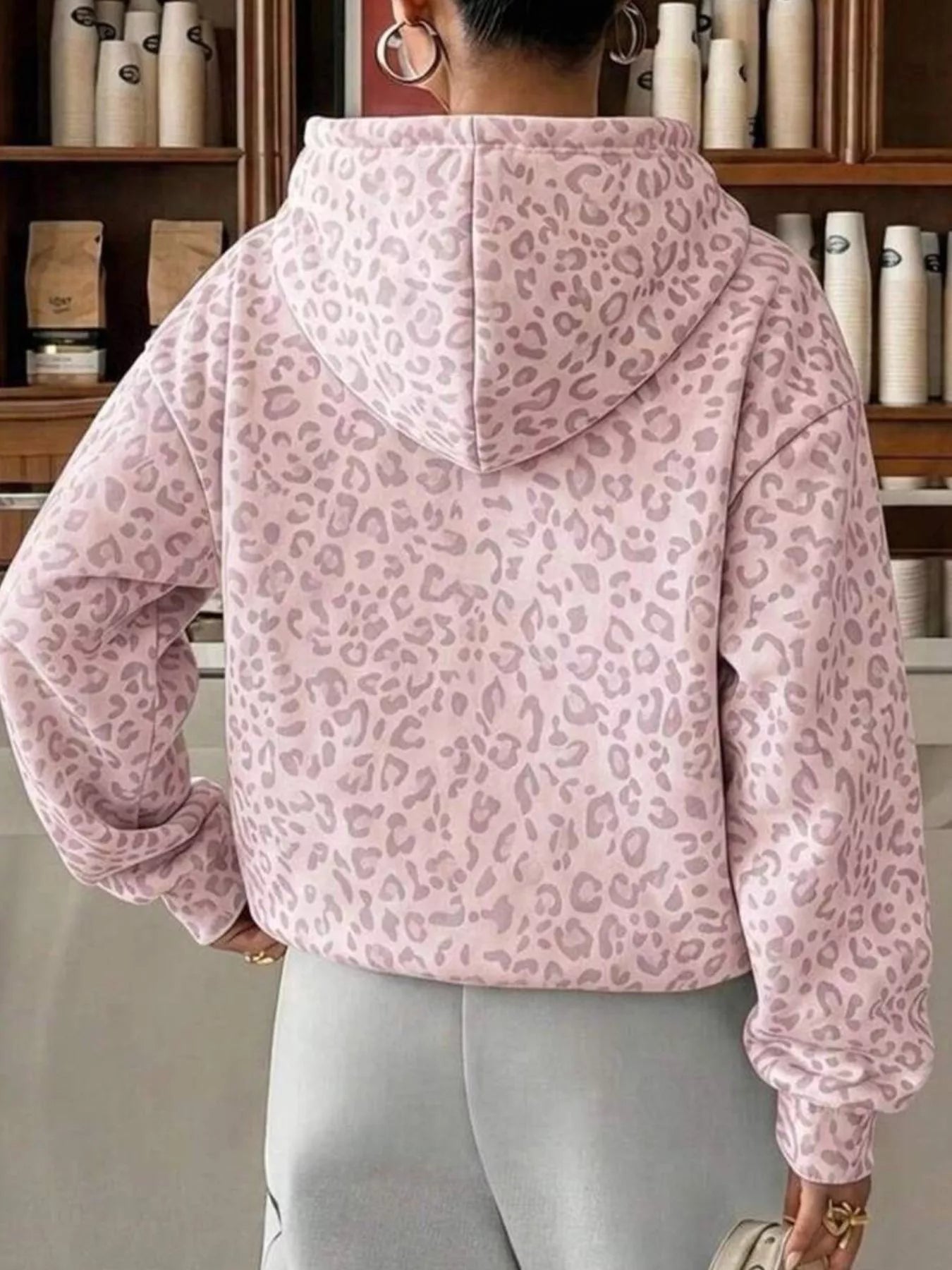 Leopard Dropped Shoulder Hoodie