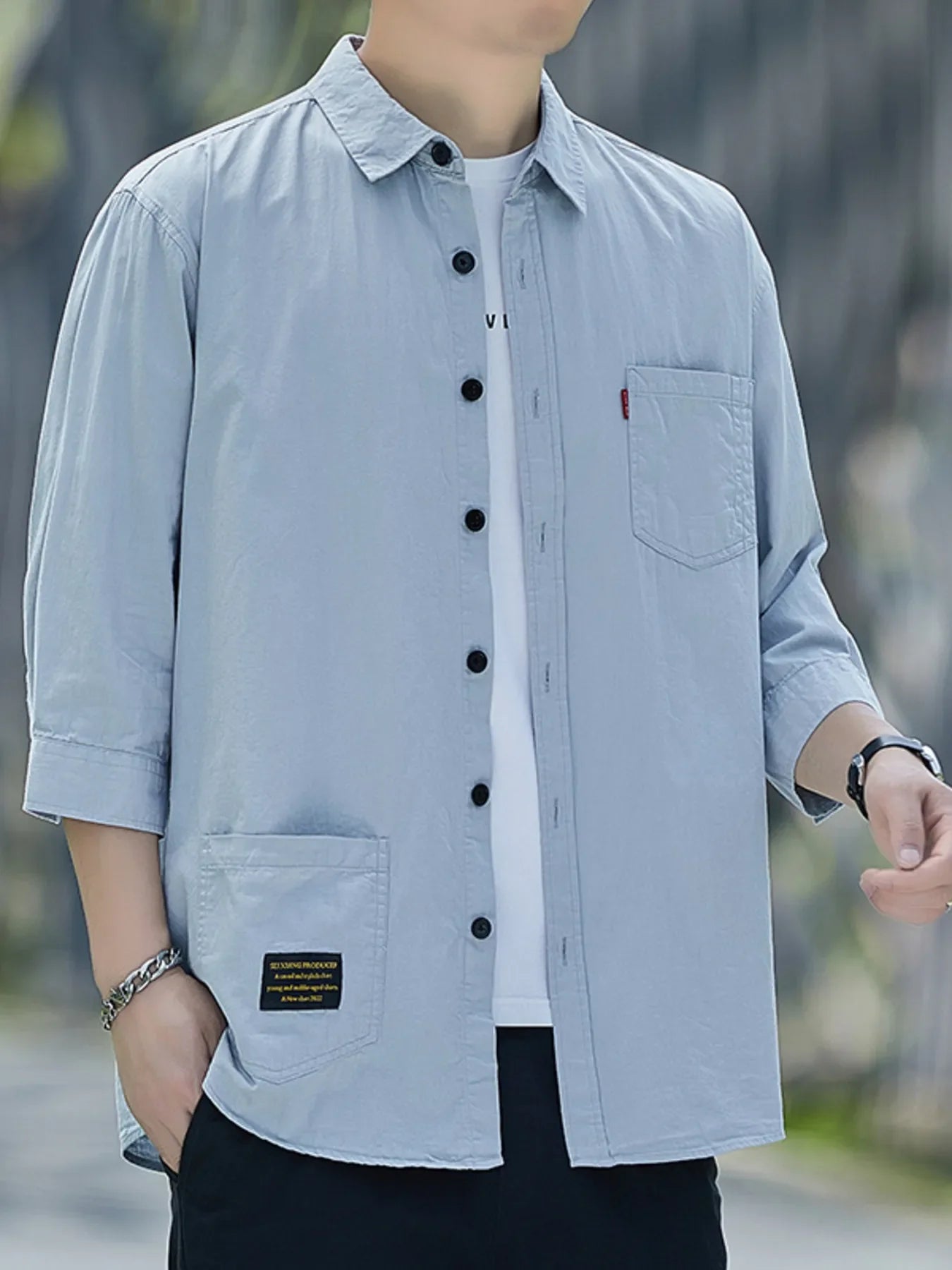 Men's Plus Size Button Up 3/4 Sleeve Shirt