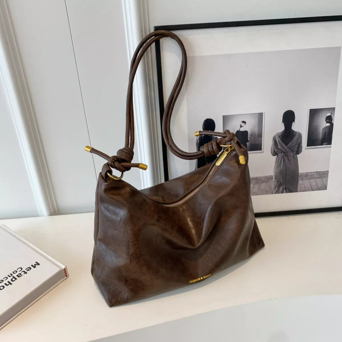 Knotted Strap Leather Handbag