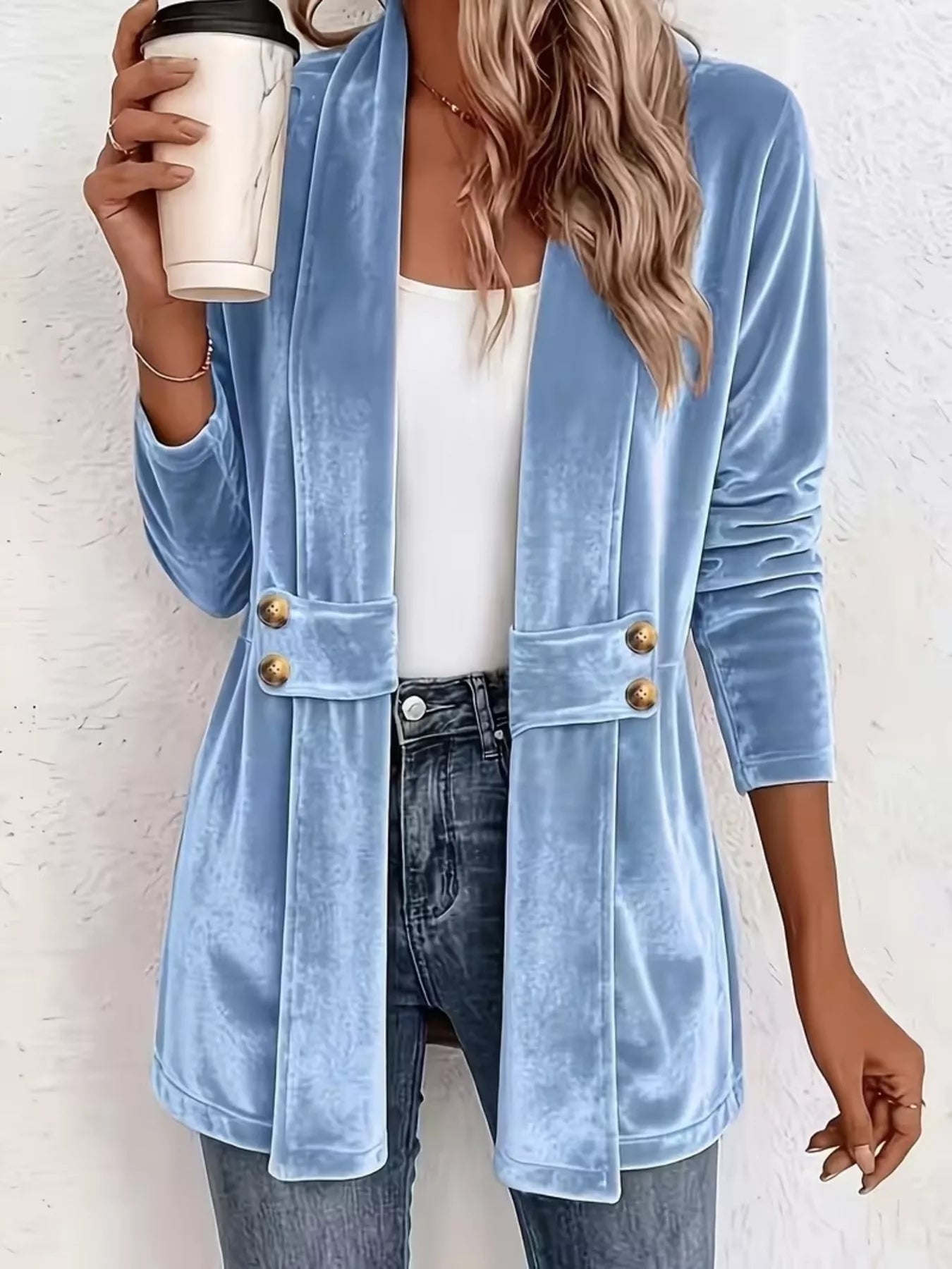 Full Size Velvet Open-Front Cardigan Plus Size