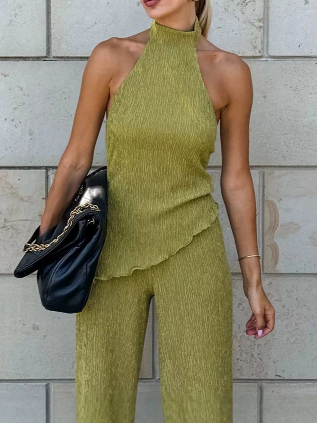 Sleeveless Top and Wide-Leg Pants Two-Piece Set