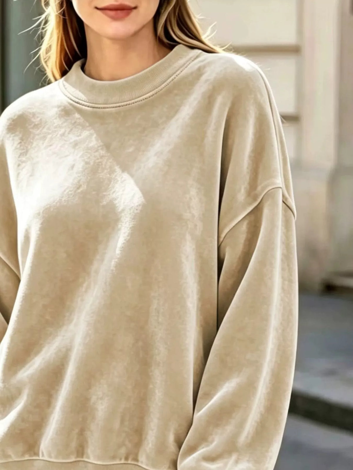 Full Size Crew Neck Dropped Shoulder Sweatshirt Plus Size