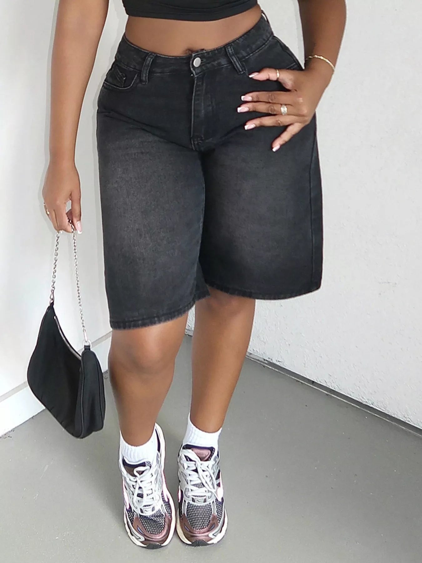 High Waisted Wide Leg Denim Shorts