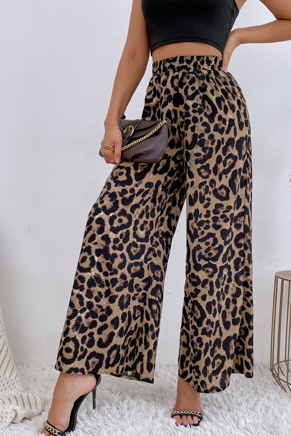 Leopard High Waist Wide Leg Pants
