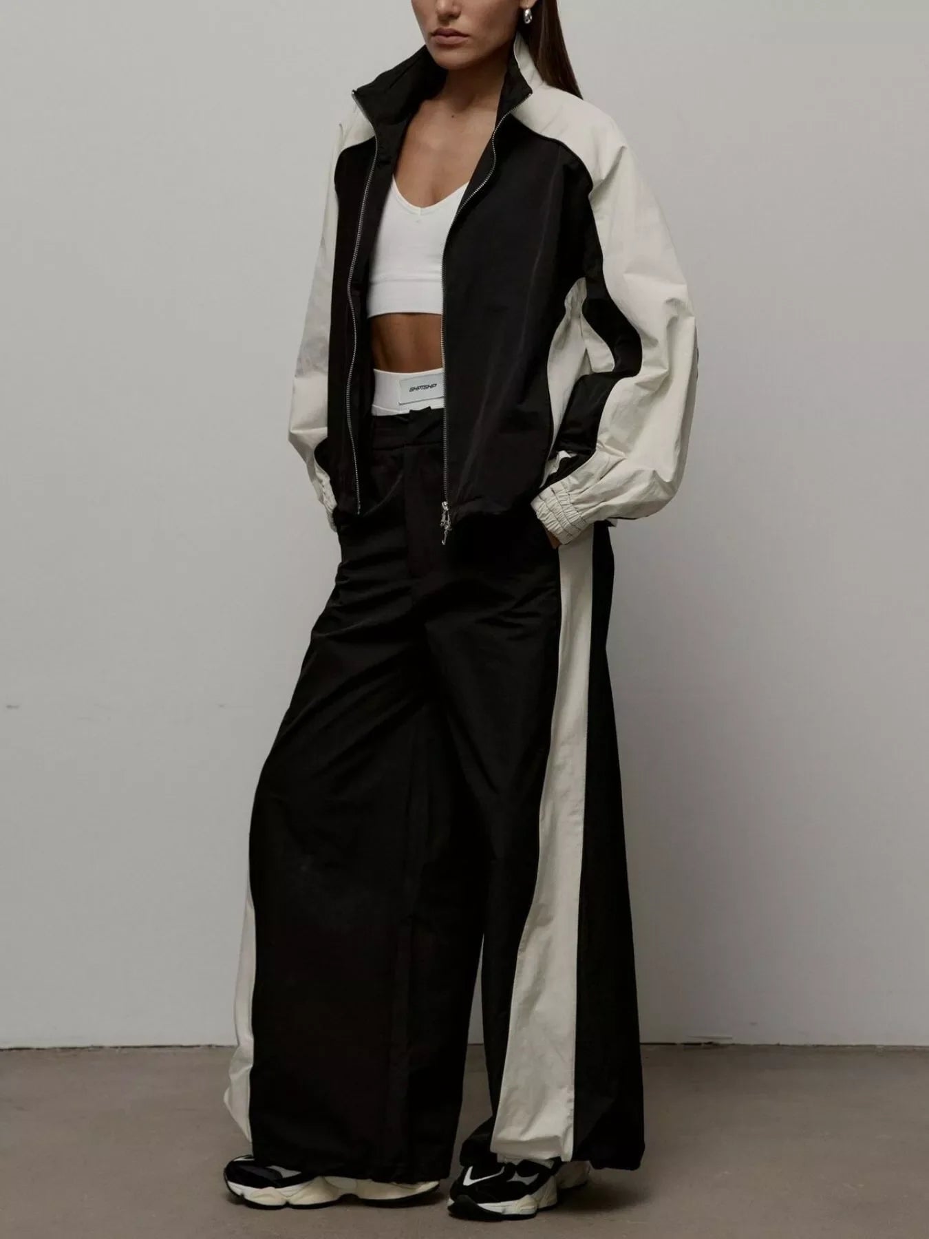 Color Block Zip Up Outerwear and Pants Set