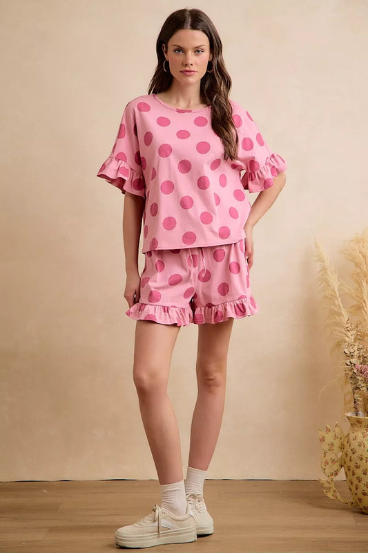 BiBi Polka Dots Printed Ruffled Detail Top And Shorts Set