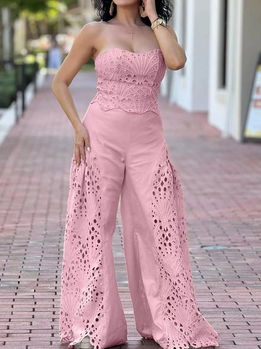 Hollow-Out Tube Top and Pants Two-Piece Set