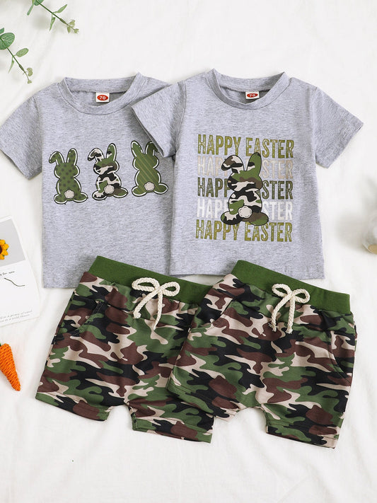 Children's Easter Bunny Camo Print T-Shirt & Shorts Set