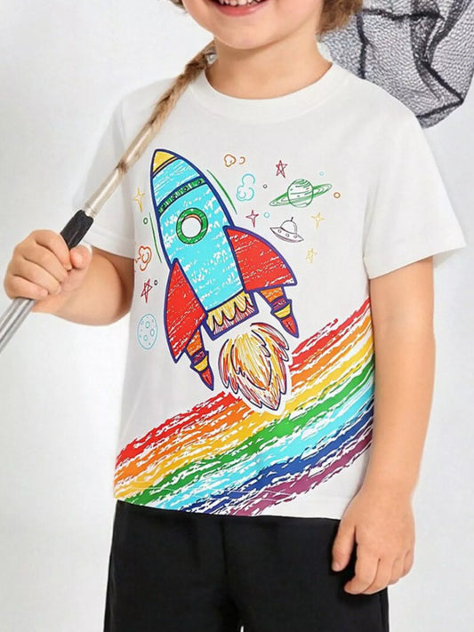 Children's Rocket Rainbow Graphic Short Sleeve T-Shirt
