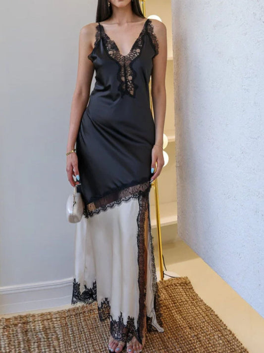 Lace Trimmed Two-Tone Slip Dress