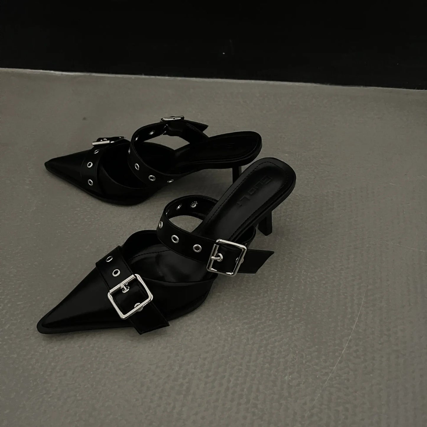Point Toe Flare Heel Buckle Sandals