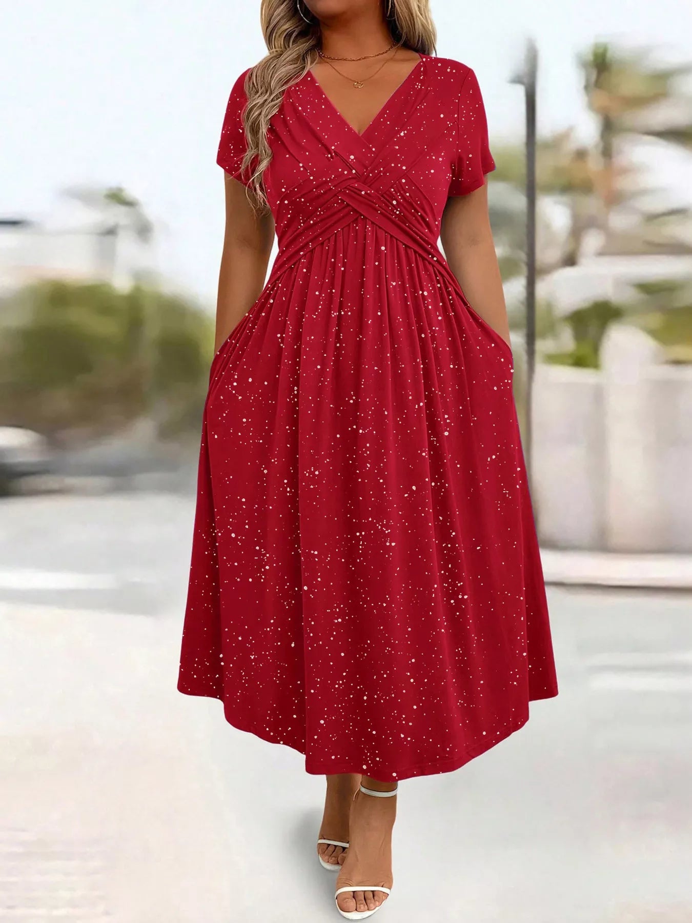 Full Size Glitter Flutter Sleeve Midi Dress Plus Size