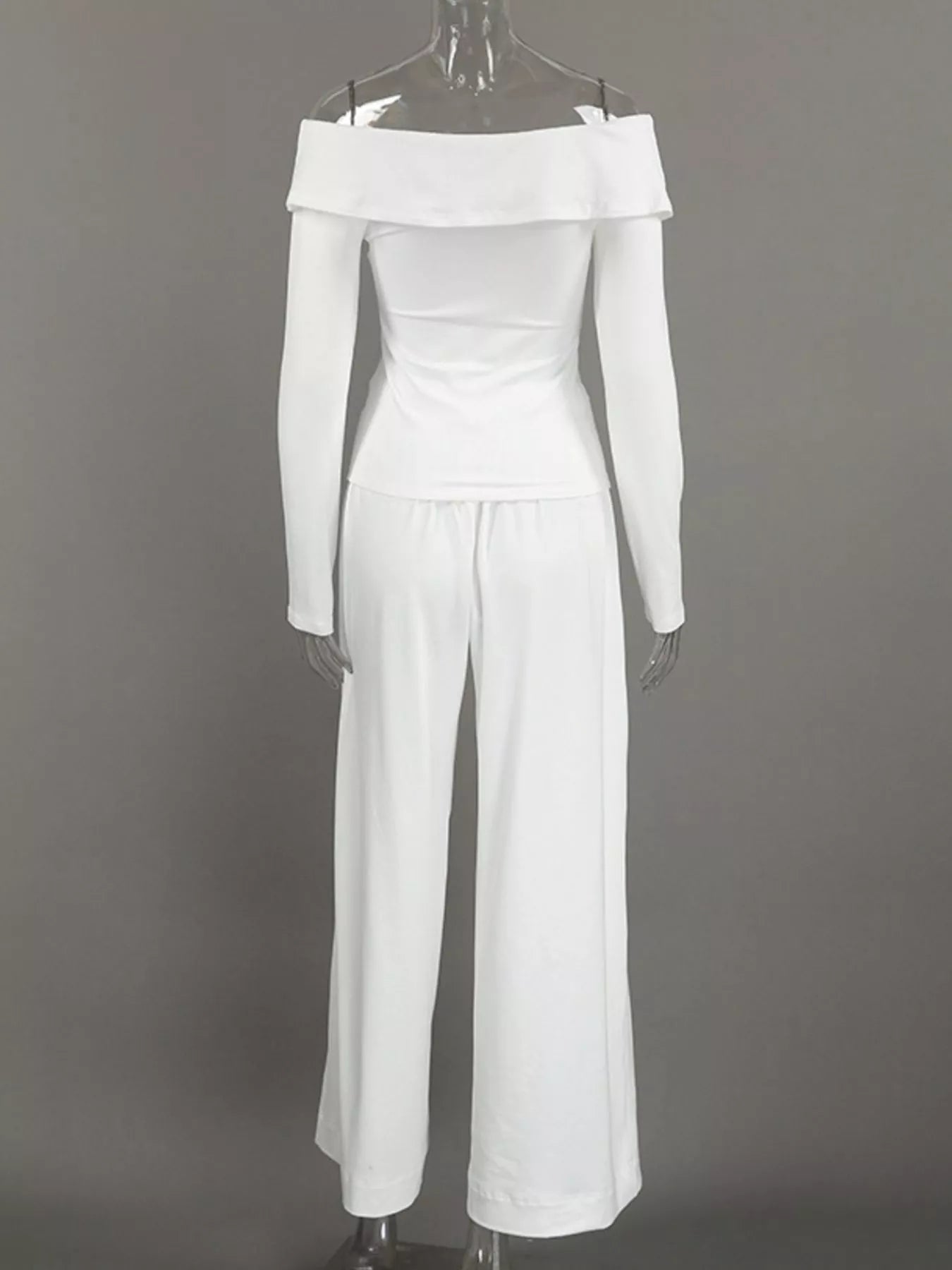 Off-Shoulder Long Sleeve Top and Wide-Leg Pants Set