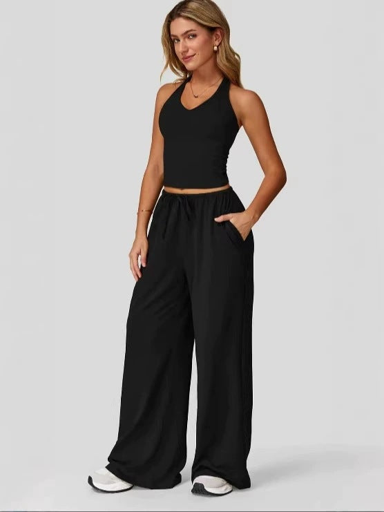 Women's Sporty Crop Tank & Wide-Leg Pants Set