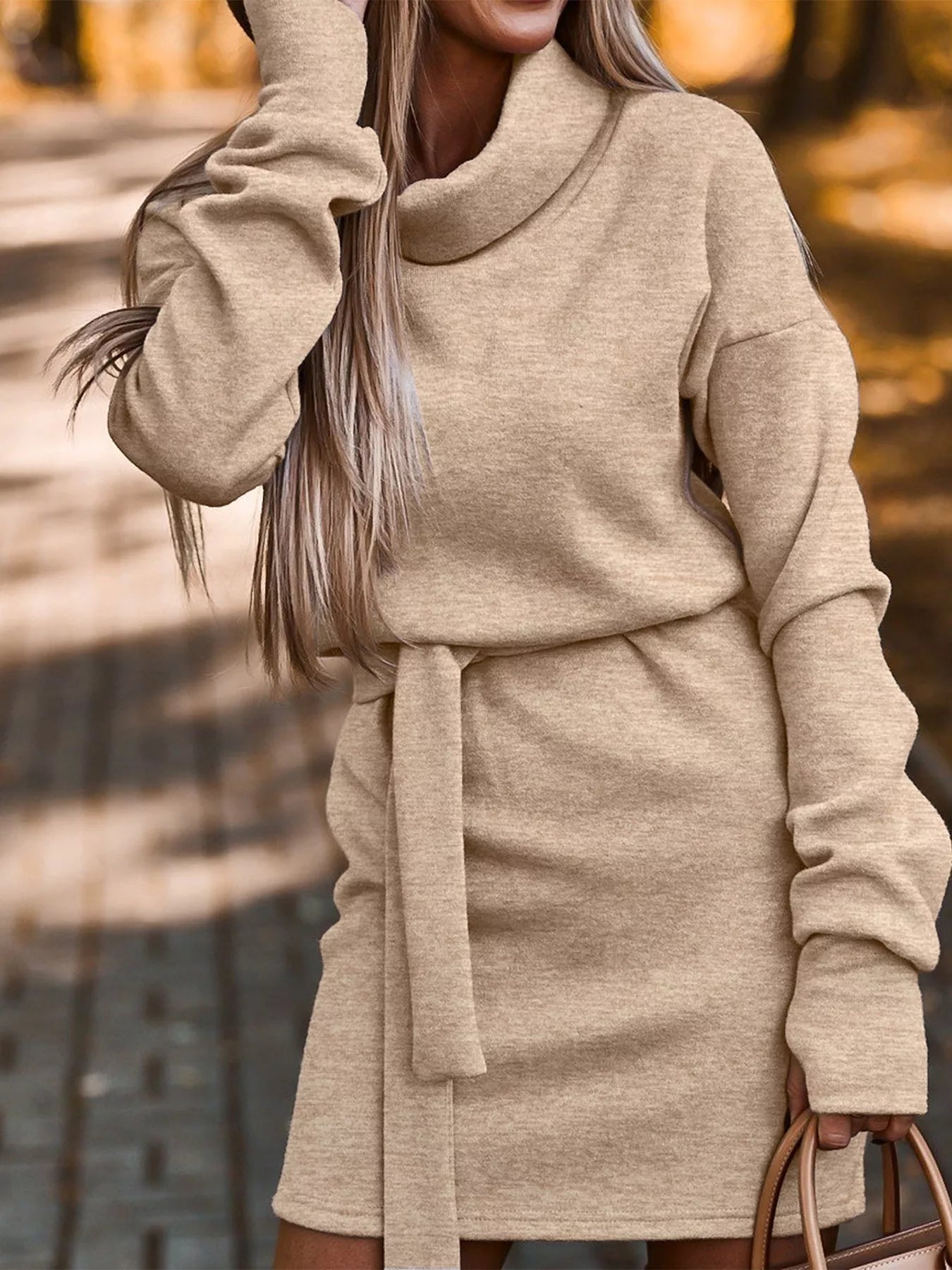 Turtleneck Belted Knit Dress
