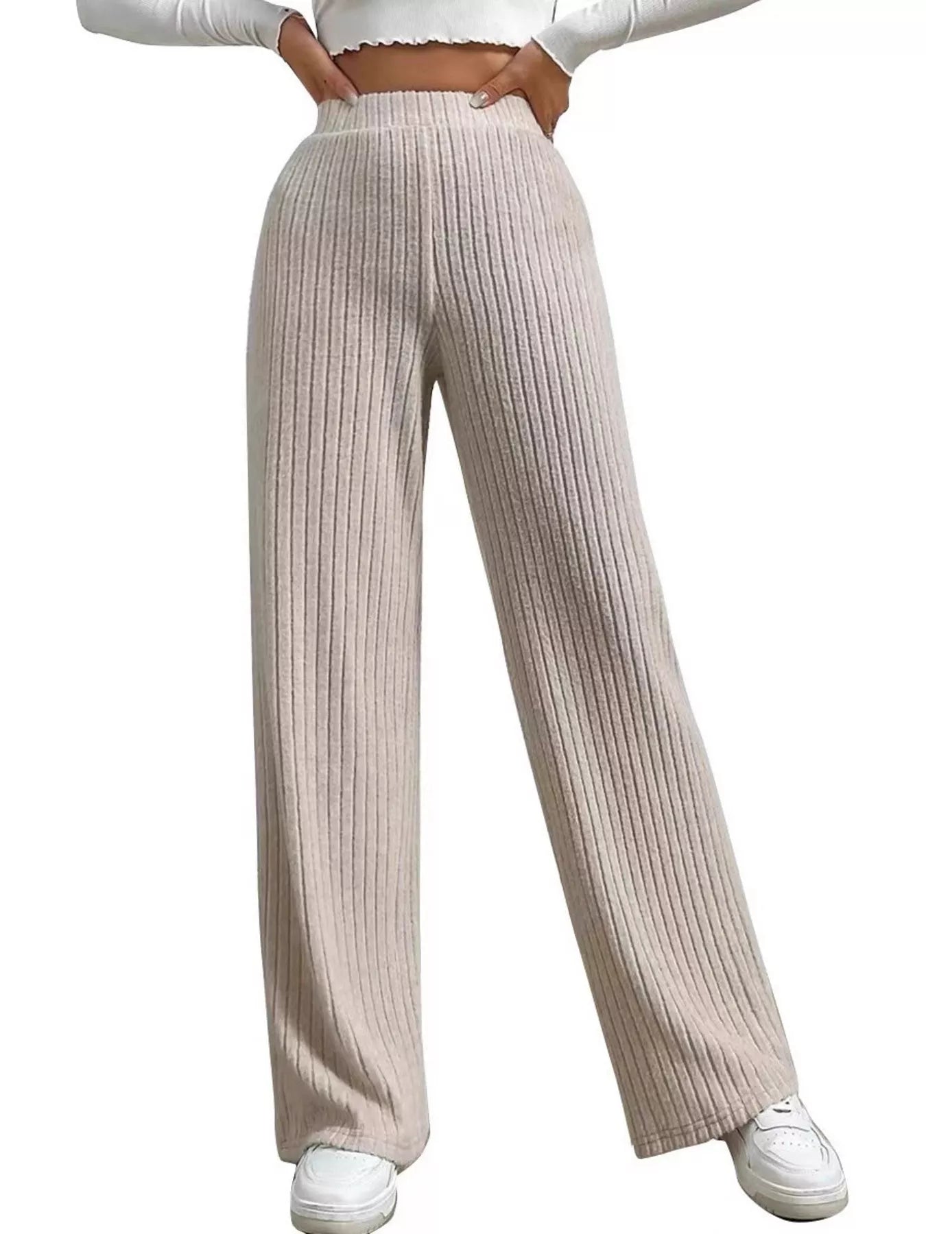Ribbed Knit Wide-Leg Sweater Pants